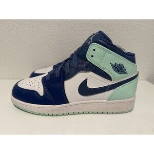 Nike Air Jordan 1 Mid Navy Blue Mint Green GS SIZE 6.5 554725- 413